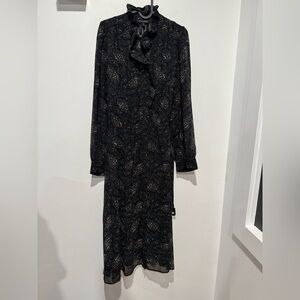 Banana Republic Black Floral Button Down Long Sleeve Midi Dress
